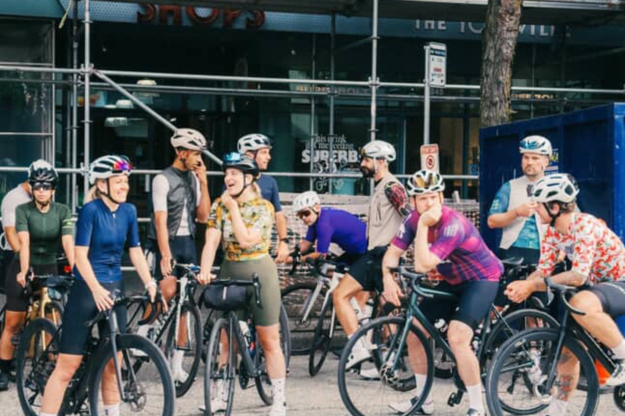 ENLESCE riders getting ready to ride out from Superbolt Lab café in Kitsilano