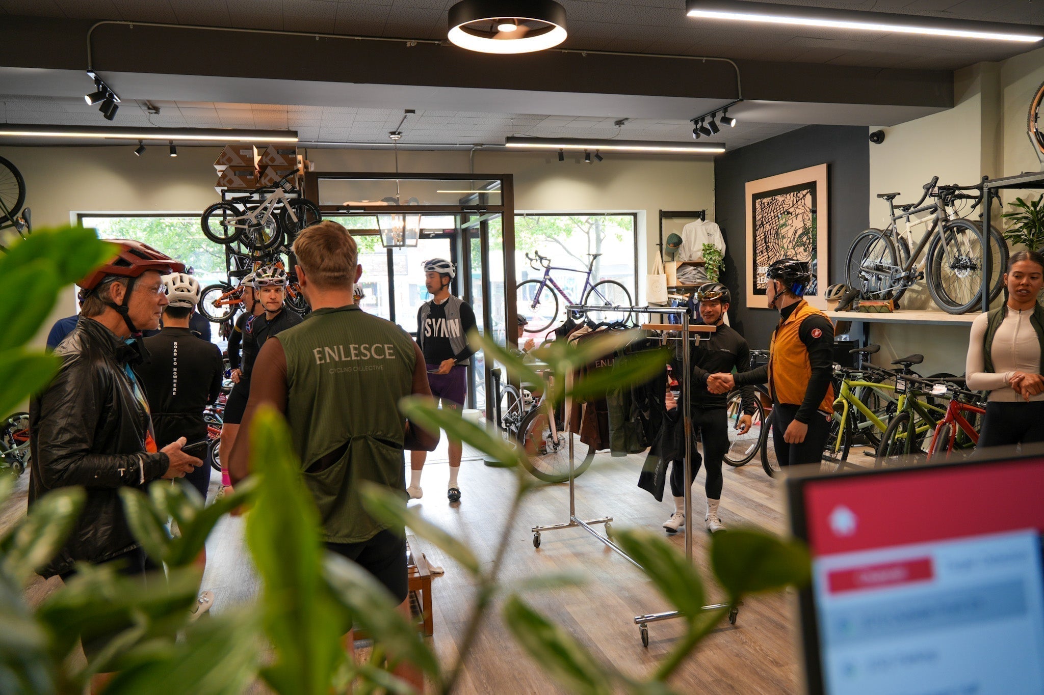 Toronto cyclists wearing ENLESCE apparel at pop-up event